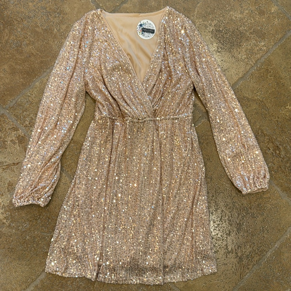 Rose gold sequin long sleeve dresss